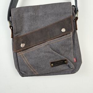 Augur Strauss Messenger Bag Brown Canvas Leather Crossbody Flap Tote Unisex
